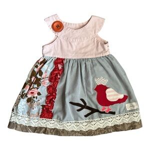 Persnickety Nellie Bird Dress Sleeveless Corduroy Ruffle Pink Size 2T